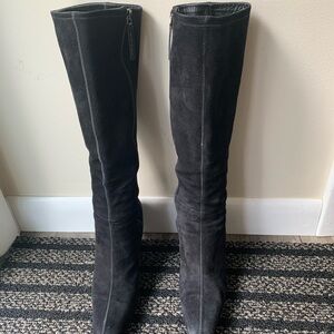 Prada Black Suede Over-The-Knee Zip Boots